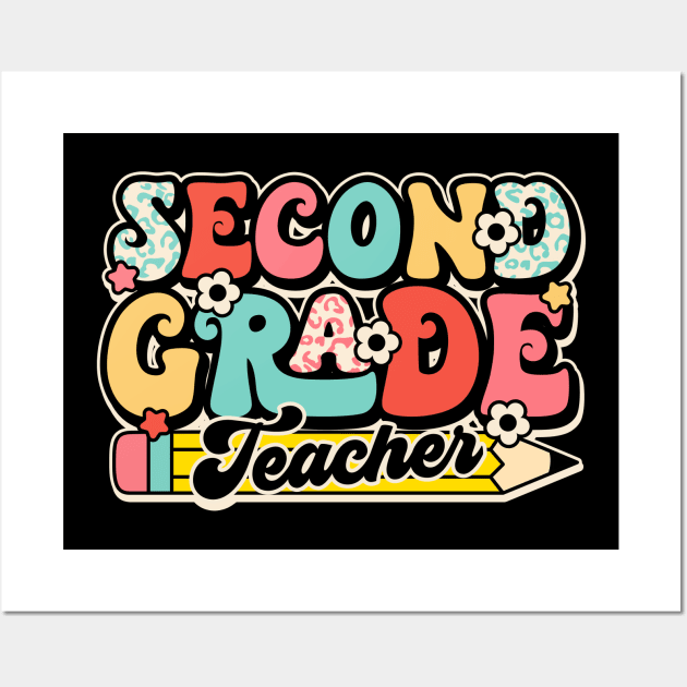 Retro Second Grade Teacher Flower Back To School For Boys Girl Wall Art by luxembourgertreatable